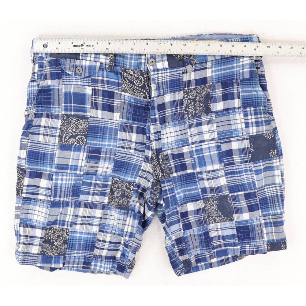 Polo Ralph Lauren Indian Madras Patchwork Shorts Mens 36 Blue Plaid Bandana - Picture 2 of 11